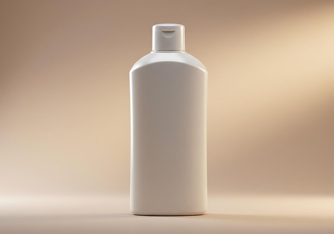 A white plastic bottle with a lid on a beige background photo