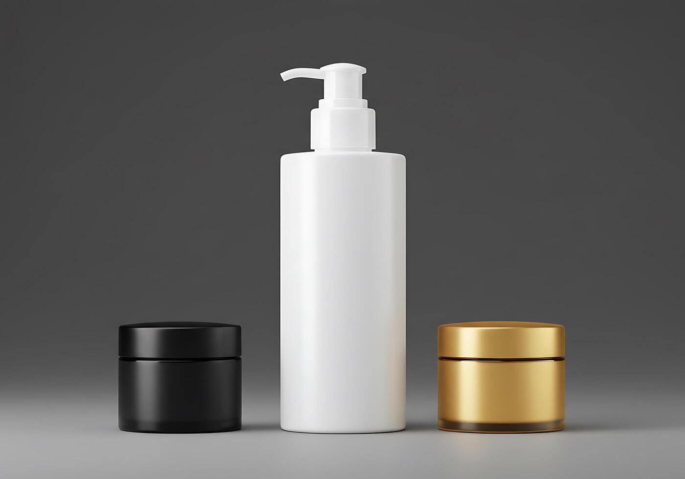 White and gold cosmetic products on a gray background photo