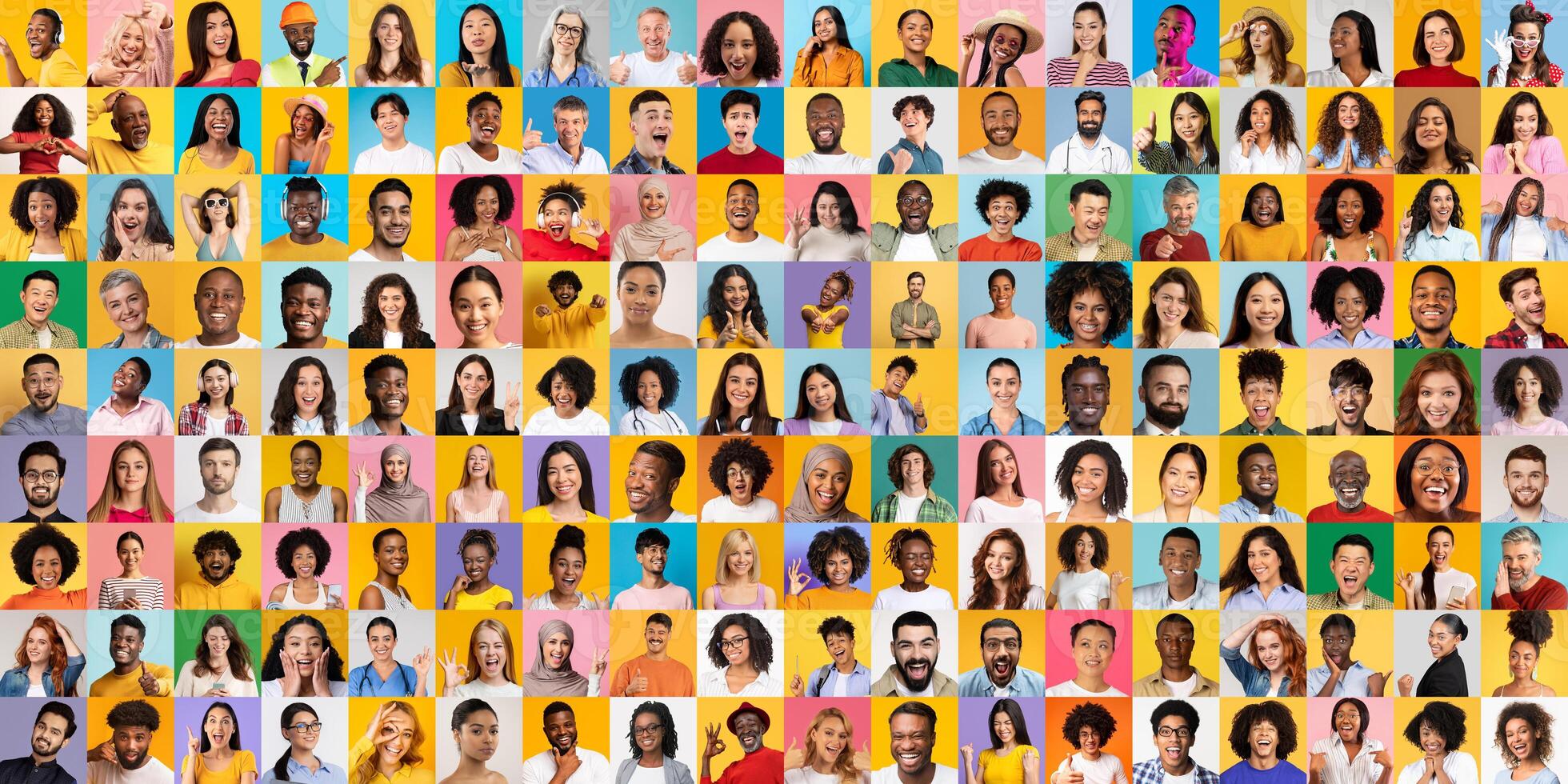 A vibrant collection of portraits featuring diverse individuals representing various backgrounds. photo