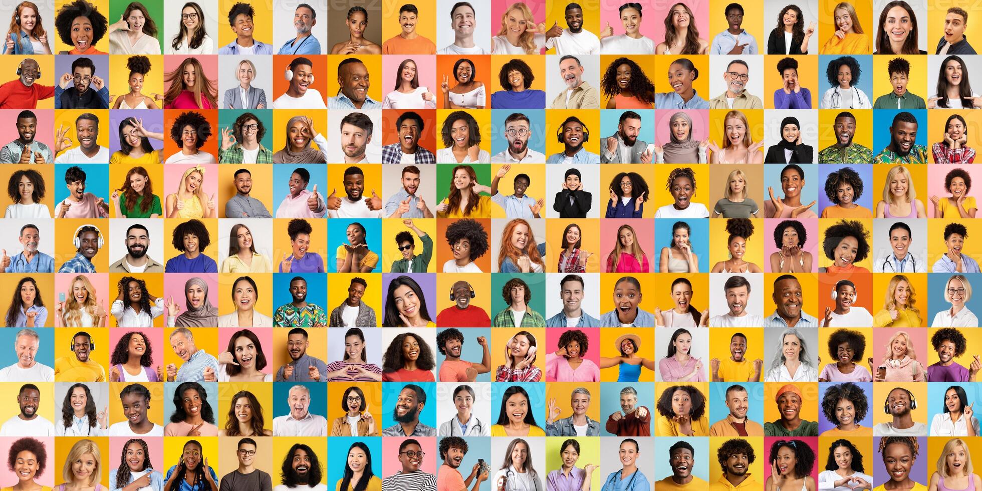 A vibrant collection of portraits featuring diverse individuals from various backgrounds. Each face reflects unique lifestyles and cultures, celebrating global diversity and unity. photo