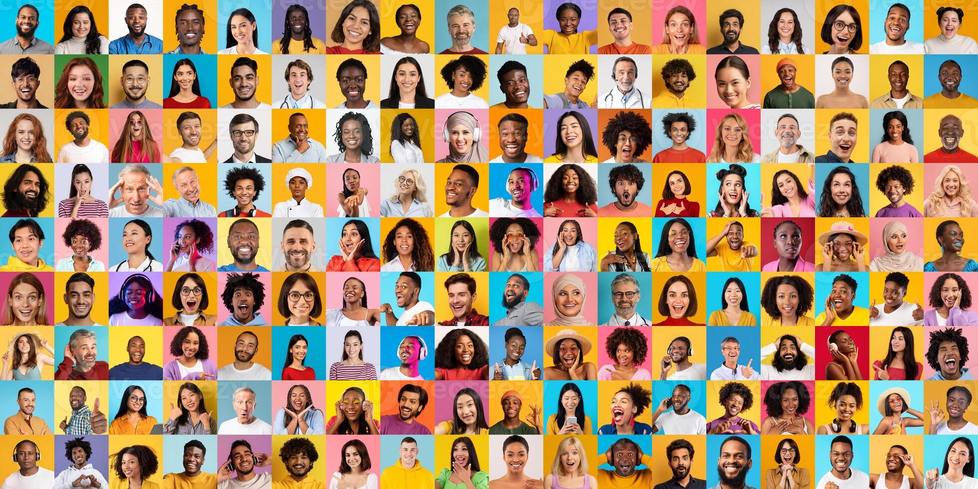 A colorful collage featuring diverse individuals of various backgrounds, celebrating diversity and shared experiences. photo