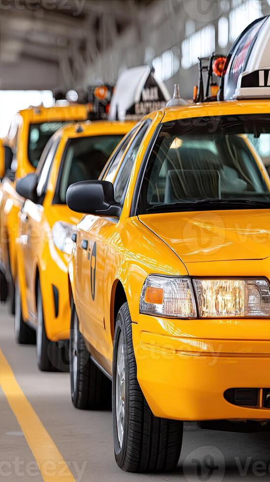 A row of yellow taxis photo