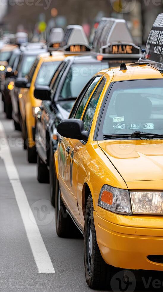 Yellow taxi cab in the middle of the road photo