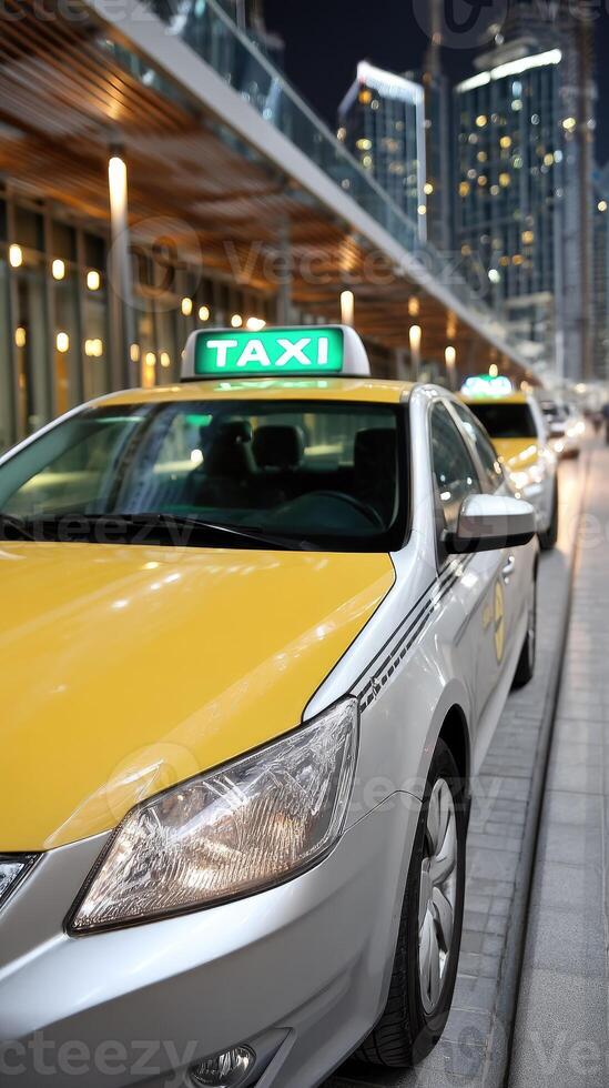 Taxi cab in dubai, united arab emirates, at night photo