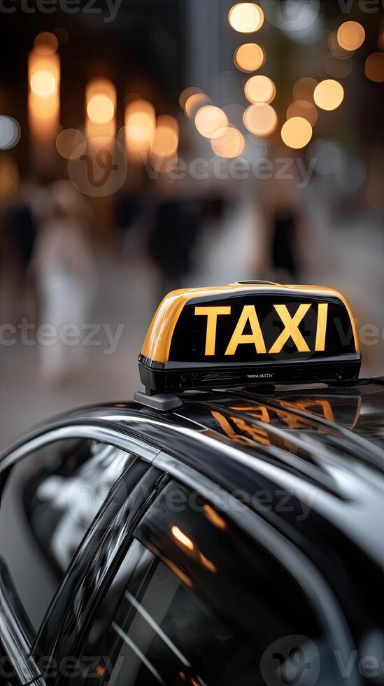 A taxi cab with a yellow light on top photo