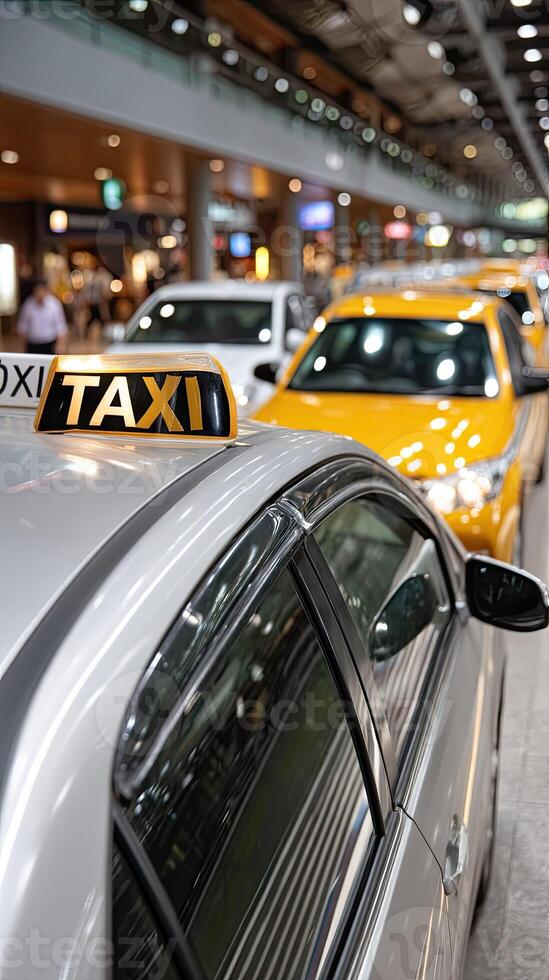 A taxi cab is parked in a parking lot photo