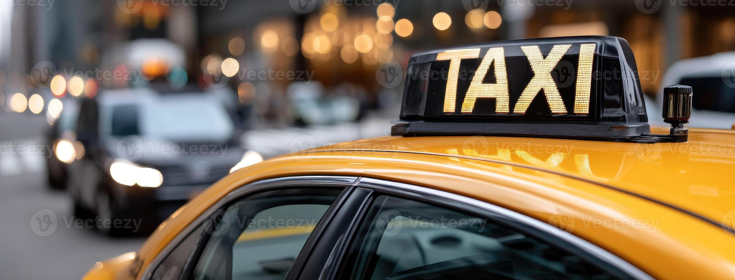 A taxi cab with a yellow sign on the front photo