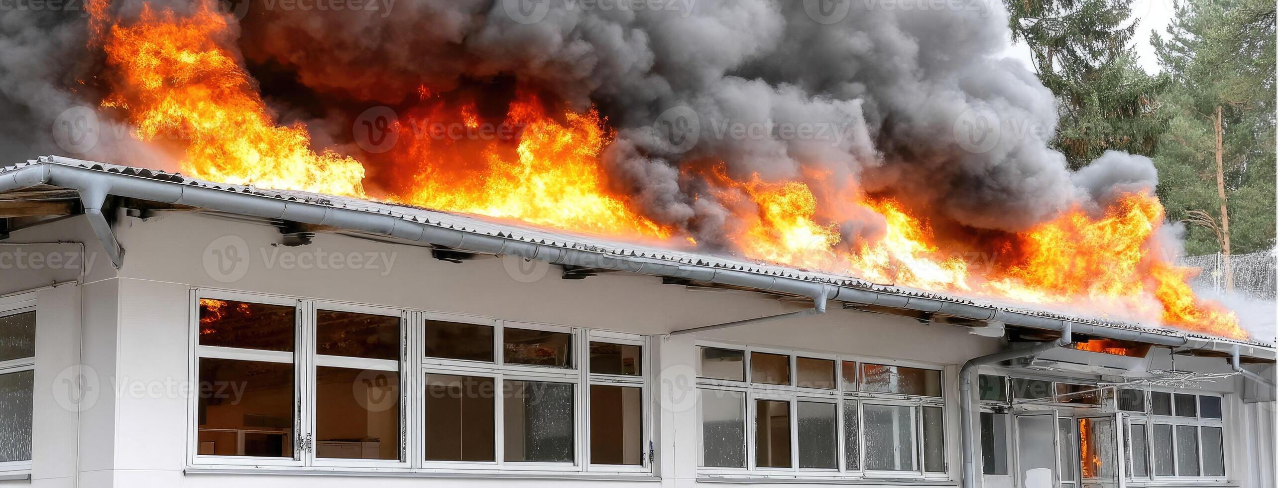 A house with a fire on the roof photo