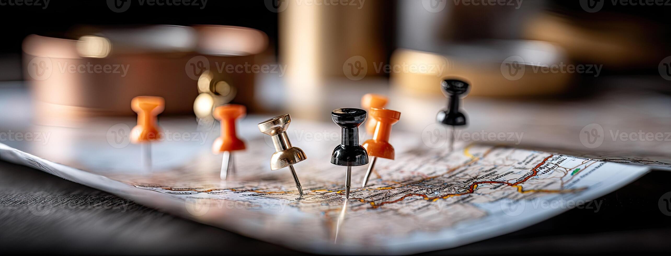 A map with pins on it and a candle photo