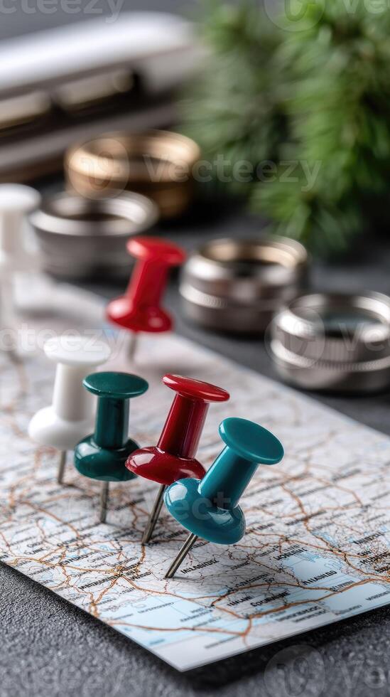 A map with push pins and a phone photo