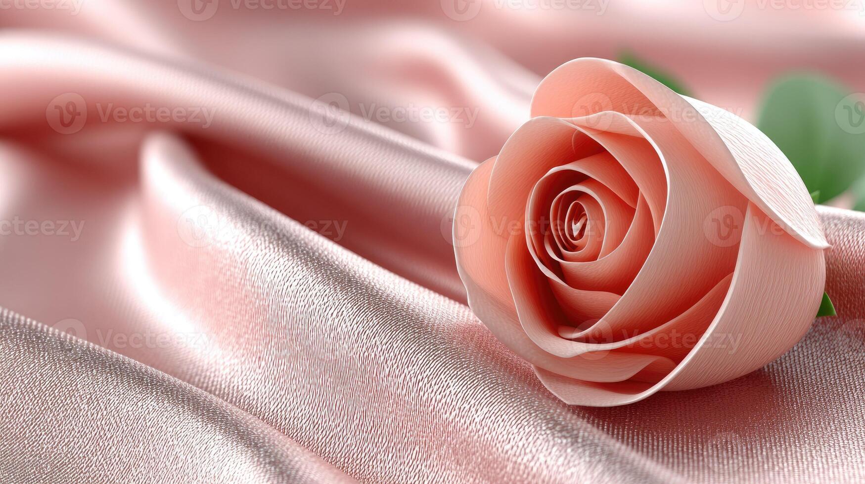 A single rose on a pink satin cloth photo