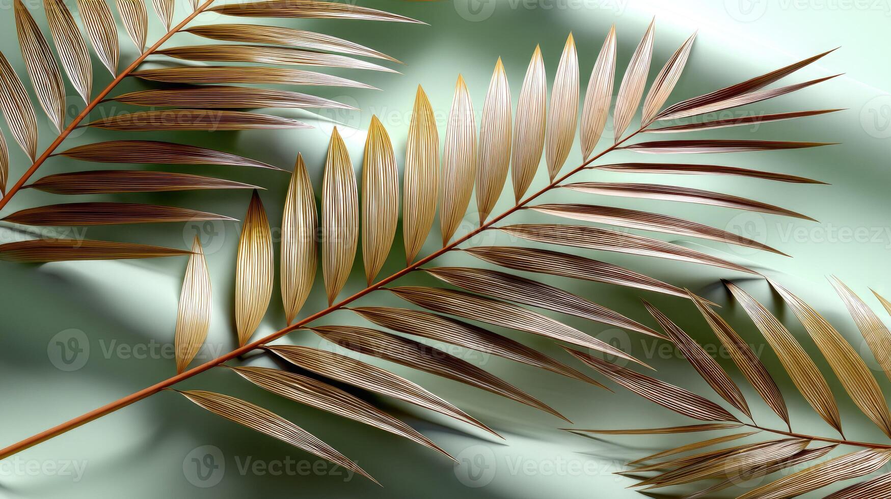 Palm leaves on a green background photo