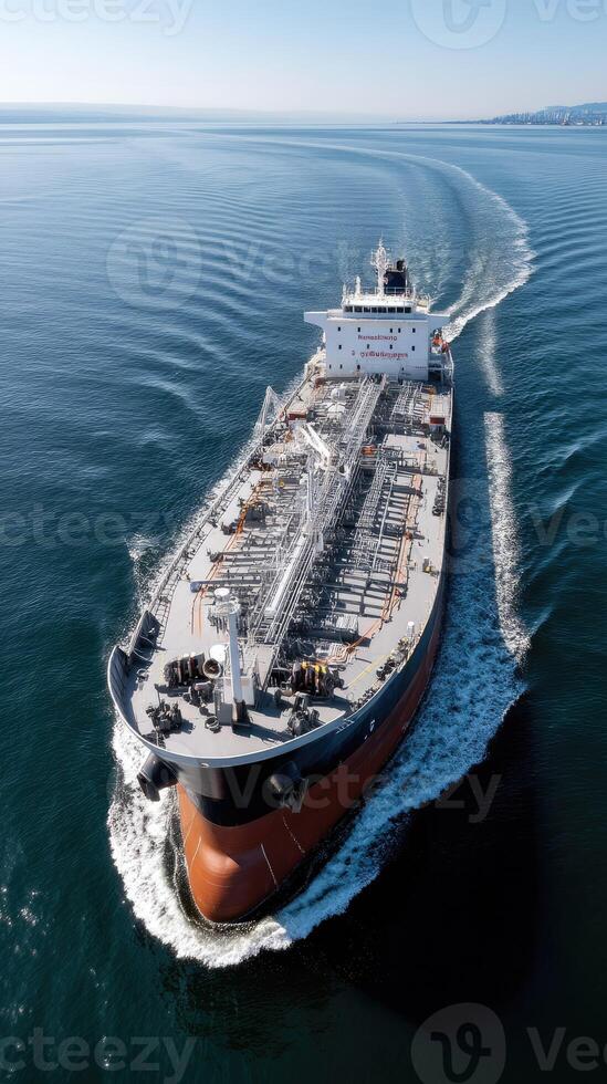 An aerial view of a large ship in the ocean photo