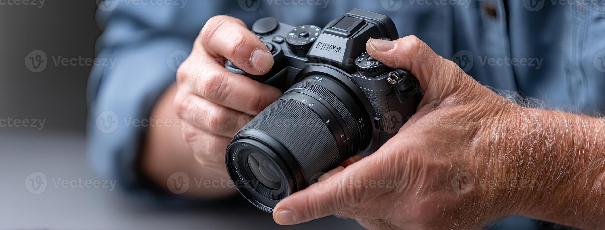 A man holding a camera with his hands photo