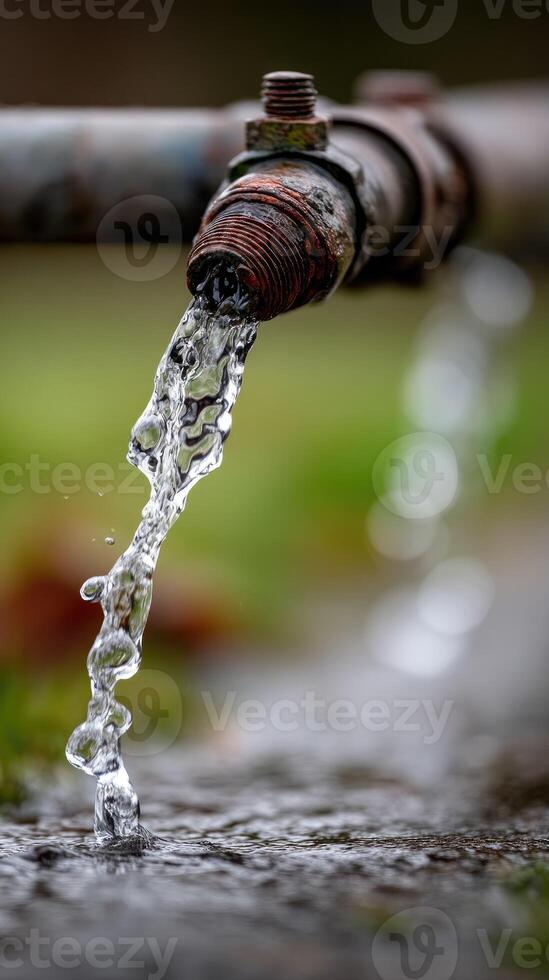 Water is flowing out of a pipe into a stream photo