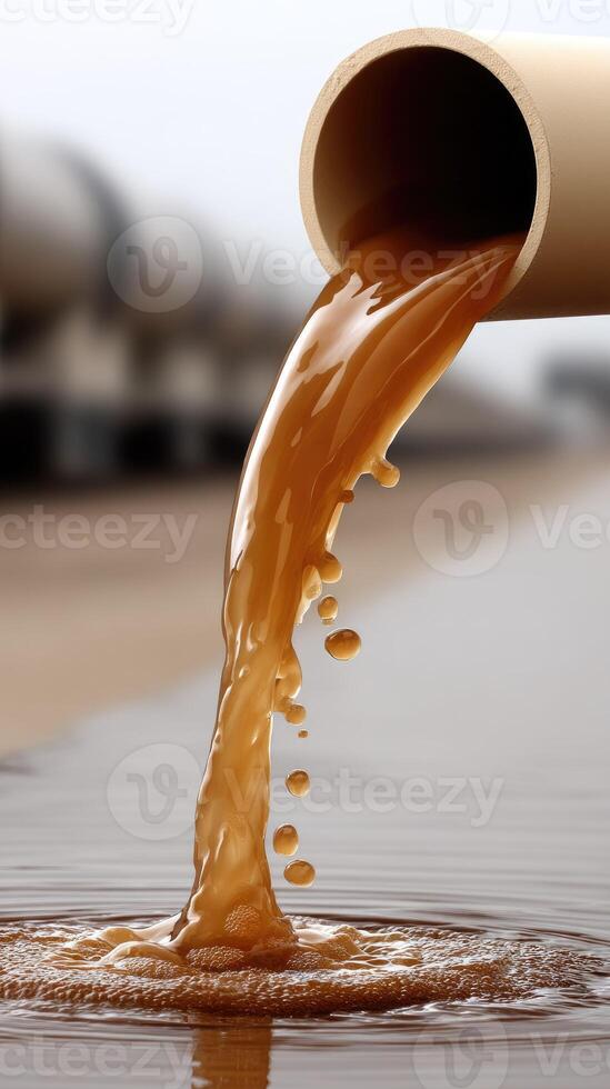 A pipe pouring brown liquid into a waterway photo