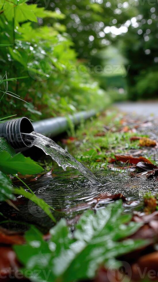 A pipe is pouring water into a stream photo