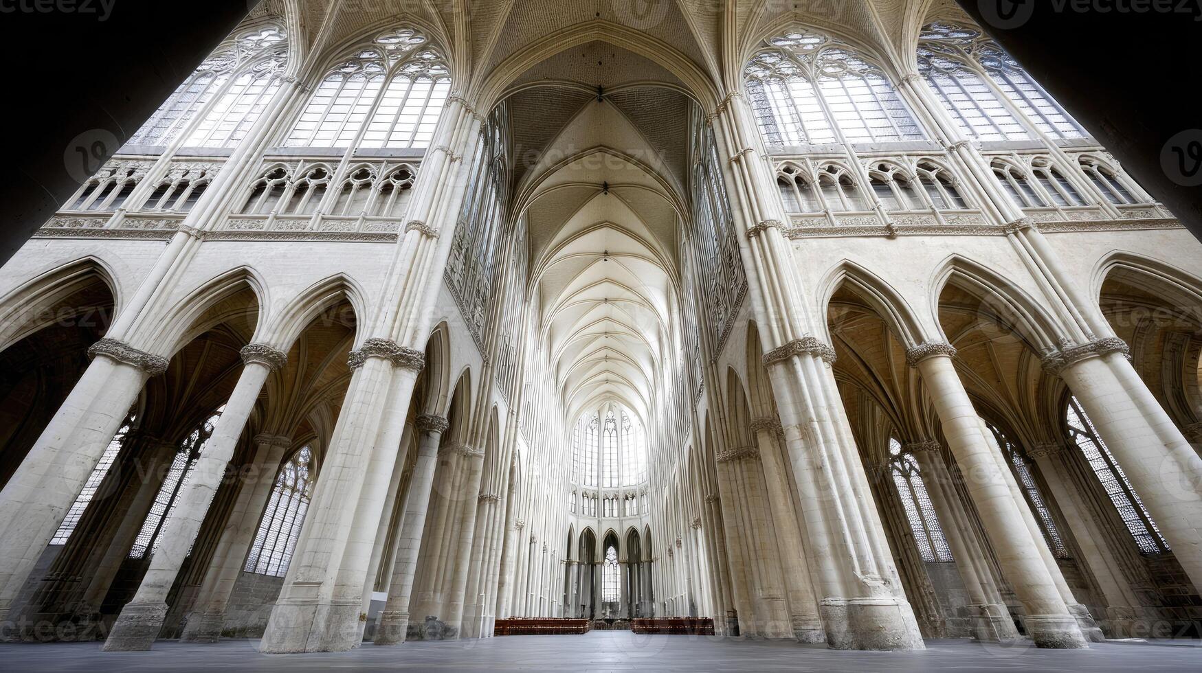 The inside of a cathedral with tall pillars photo