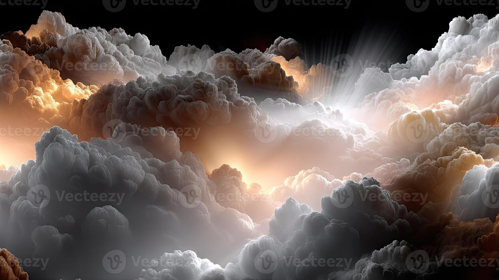 Clouds, light, and light coming from the top of the clouds photo
