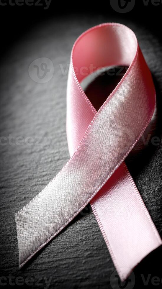 Breast cancer awareness ribbon on black background photo
