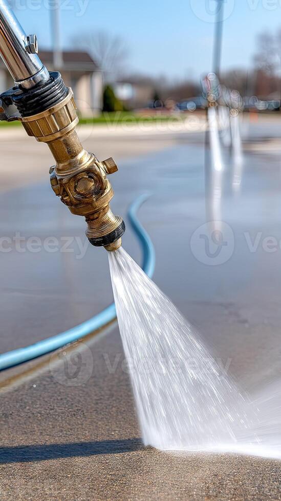 A pressure washer spraying water onto a concrete surface photo