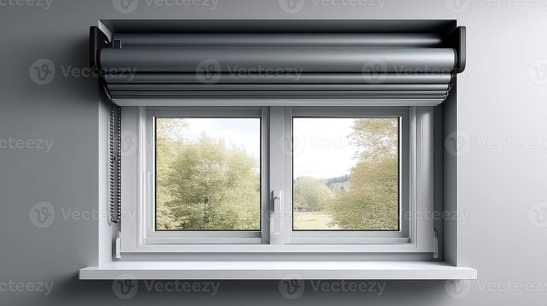 A window with a roll up blind on it photo