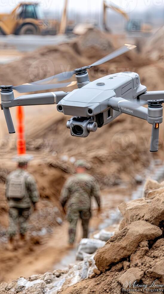 A man in a military uniform is walking away from a drone photo