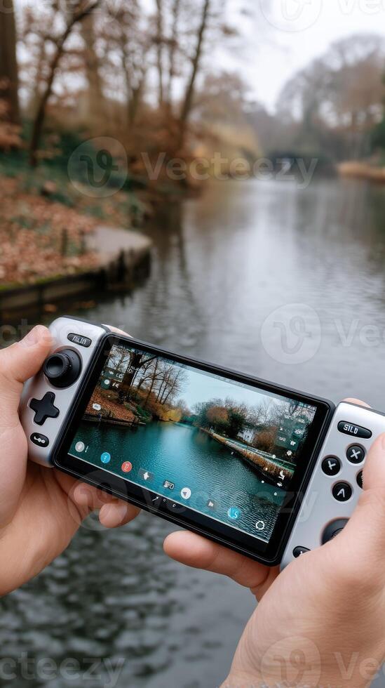 A person holding a smartphone with a camera on it photo