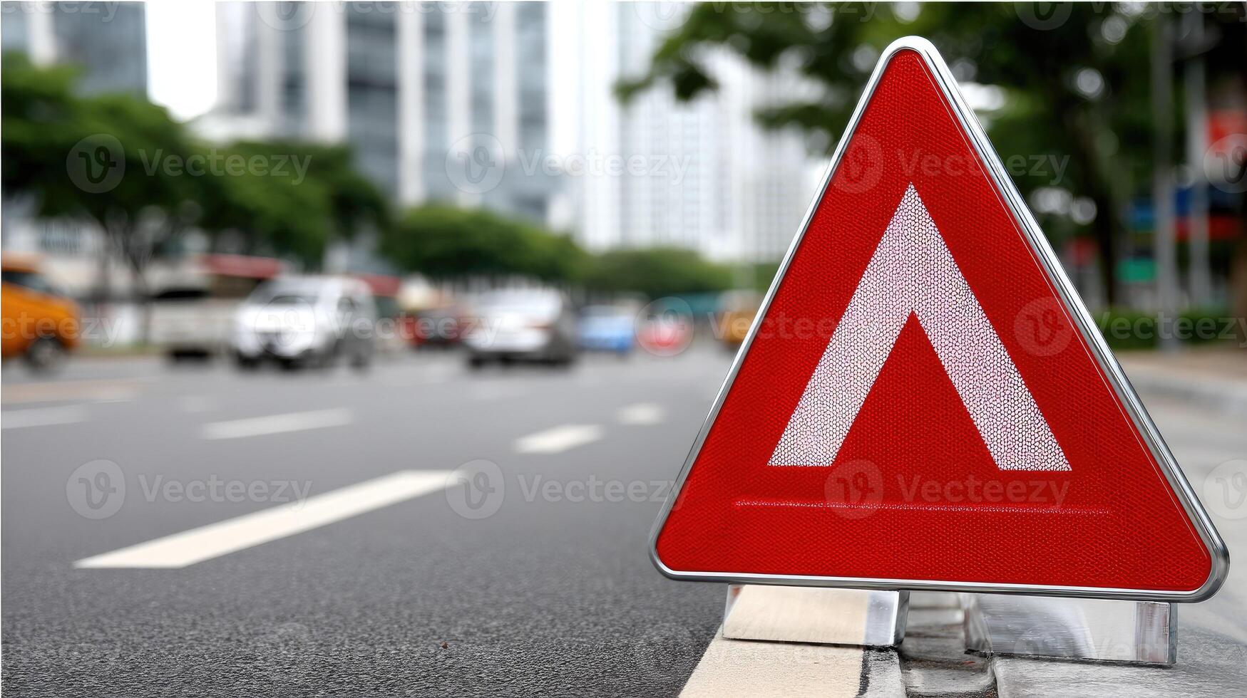 A red and white traffic sign on the side of the road photo