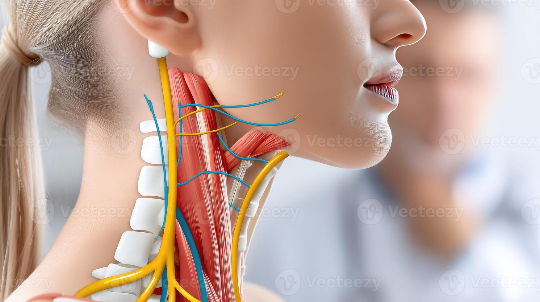 The neck and neck muscles are highlighted in this image photo