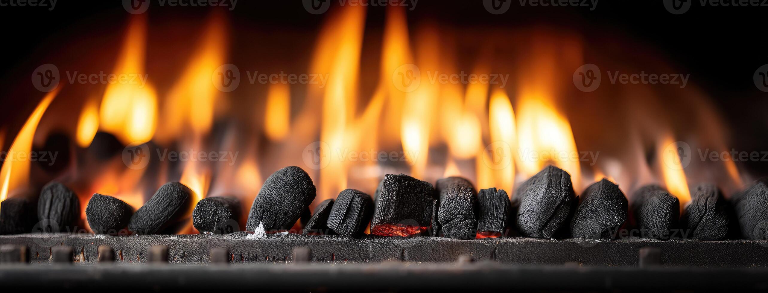 Close up of burning wood in a fireplace photo