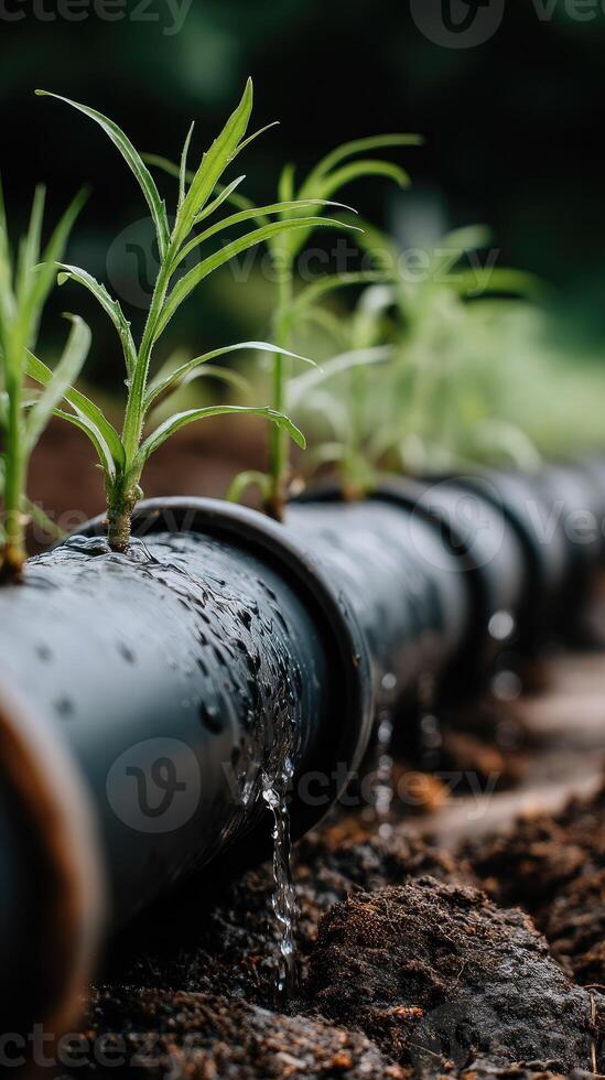 A close up of several pipes with plants growing out of them photo