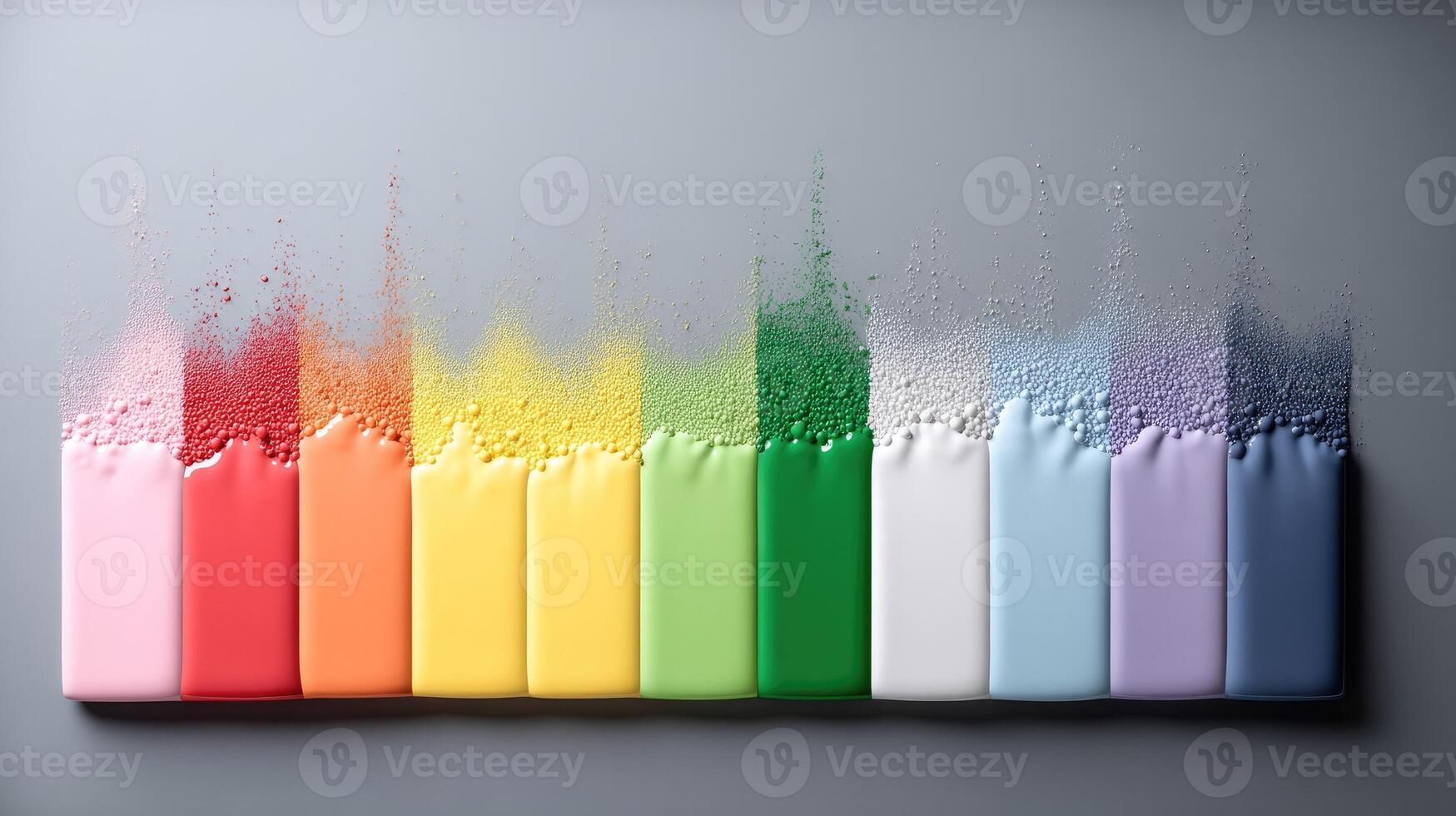 A rainbow colored bar of soap is being poured into a glass photo