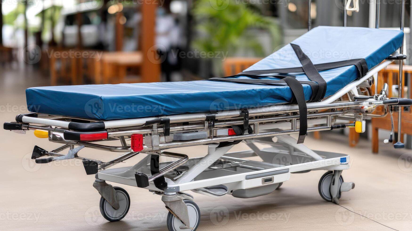 A hospital ambulance with a blue cover on it photo