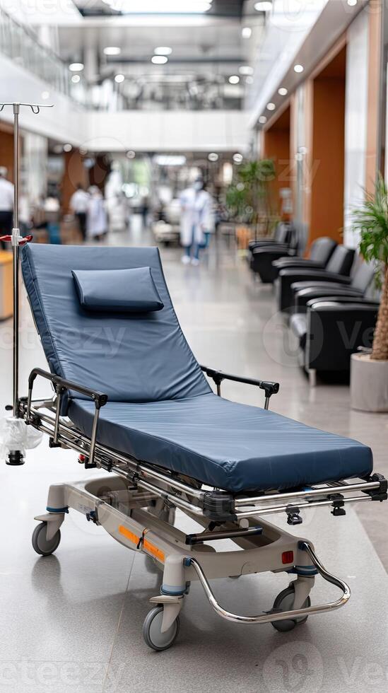 A hospital bed in a hospital lobby photo