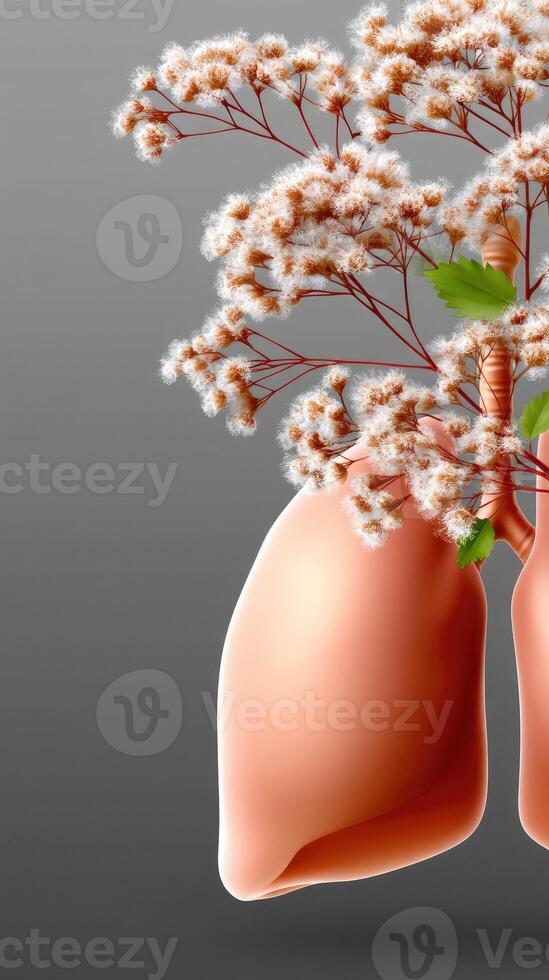 Lungs with flowers and leaves on a gray background photo