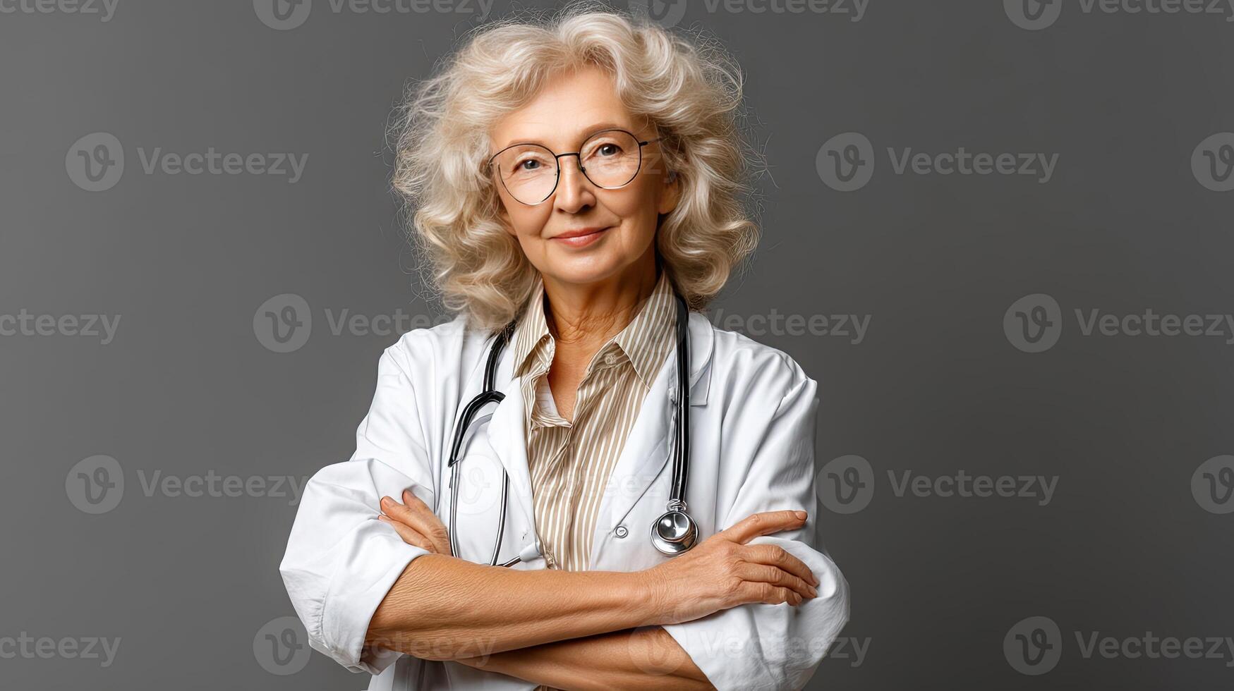 An older woman in a doctor's coat photo