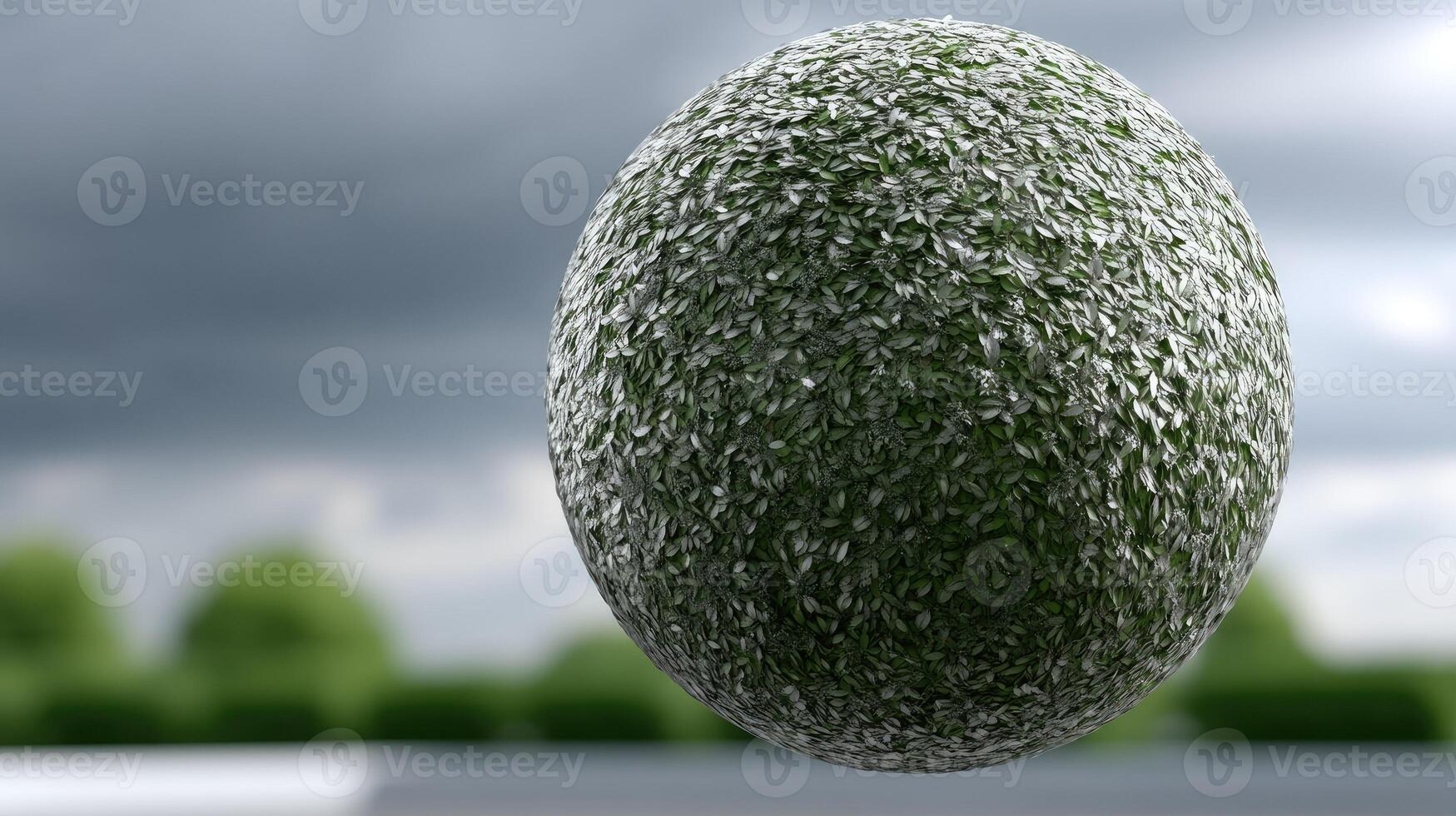 A green ball with grass on it photo