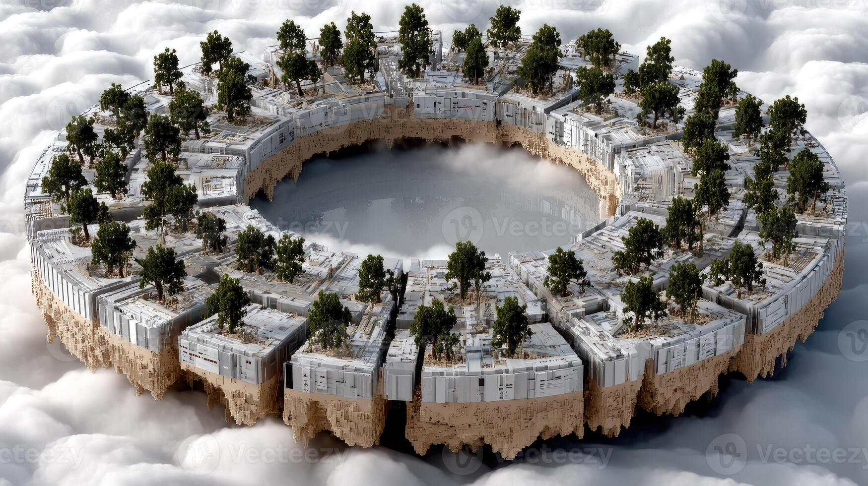 A circular structure made of concrete surrounded by trees photo