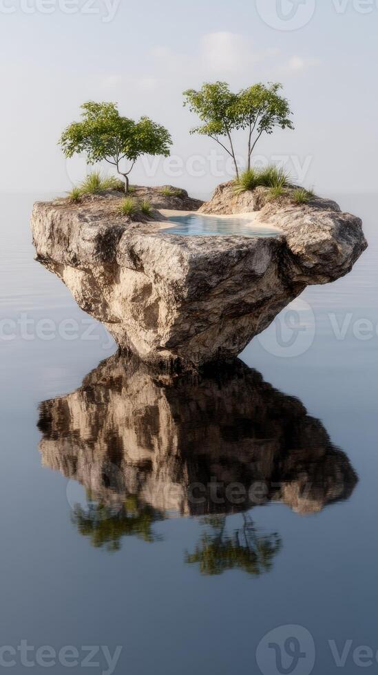 A small island with two trees on it photo