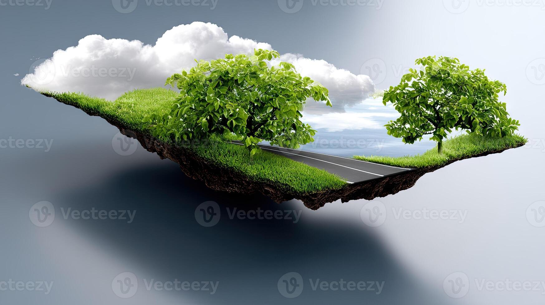 A 3d illustration of a road and trees on an island photo