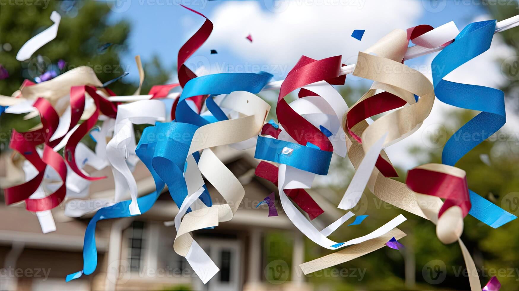 A group of colorful streamers hanging from a string photo
