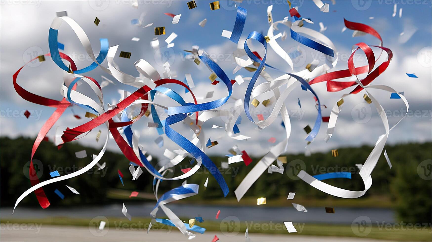 A confetti streamer is flying in the air photo