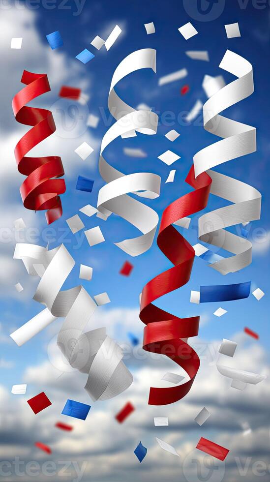 Red white and blue confetti streamers photo