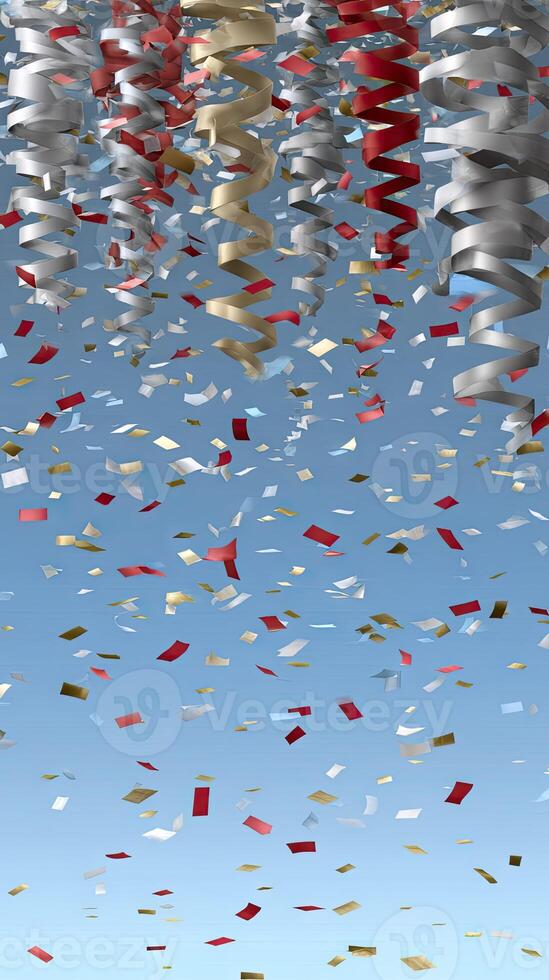 A bunch of confetti falling from the sky photo