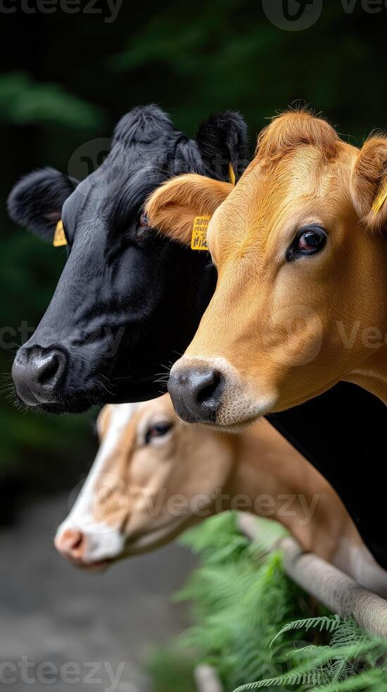 Three cows standing next to each other photo