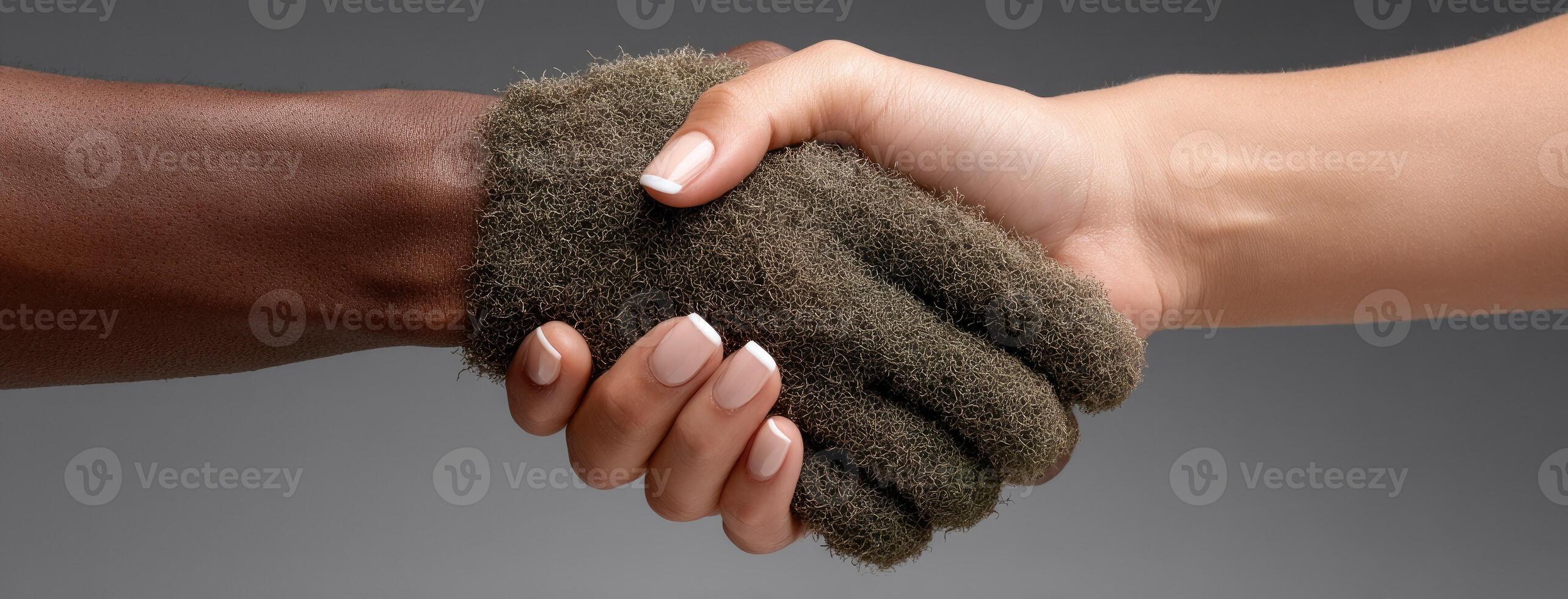 Two hands shaking hands with a furry hand photo
