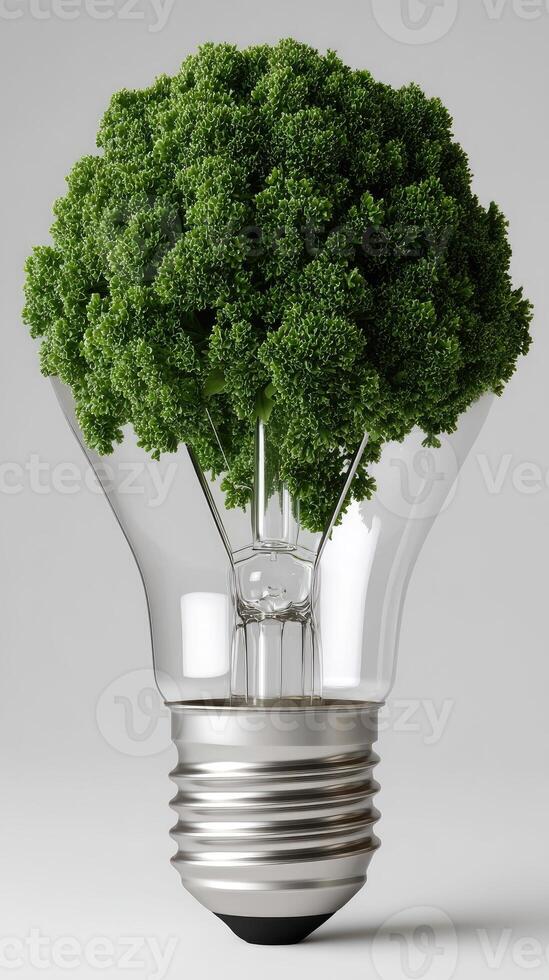 A light bulb with a green tree inside photo