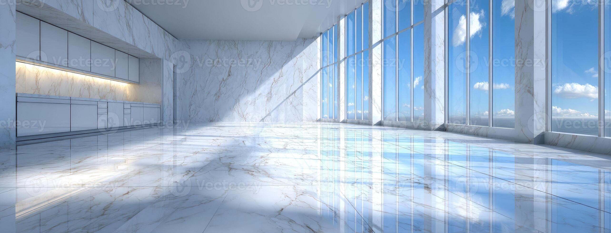 A large room with marble floors and windows photo
