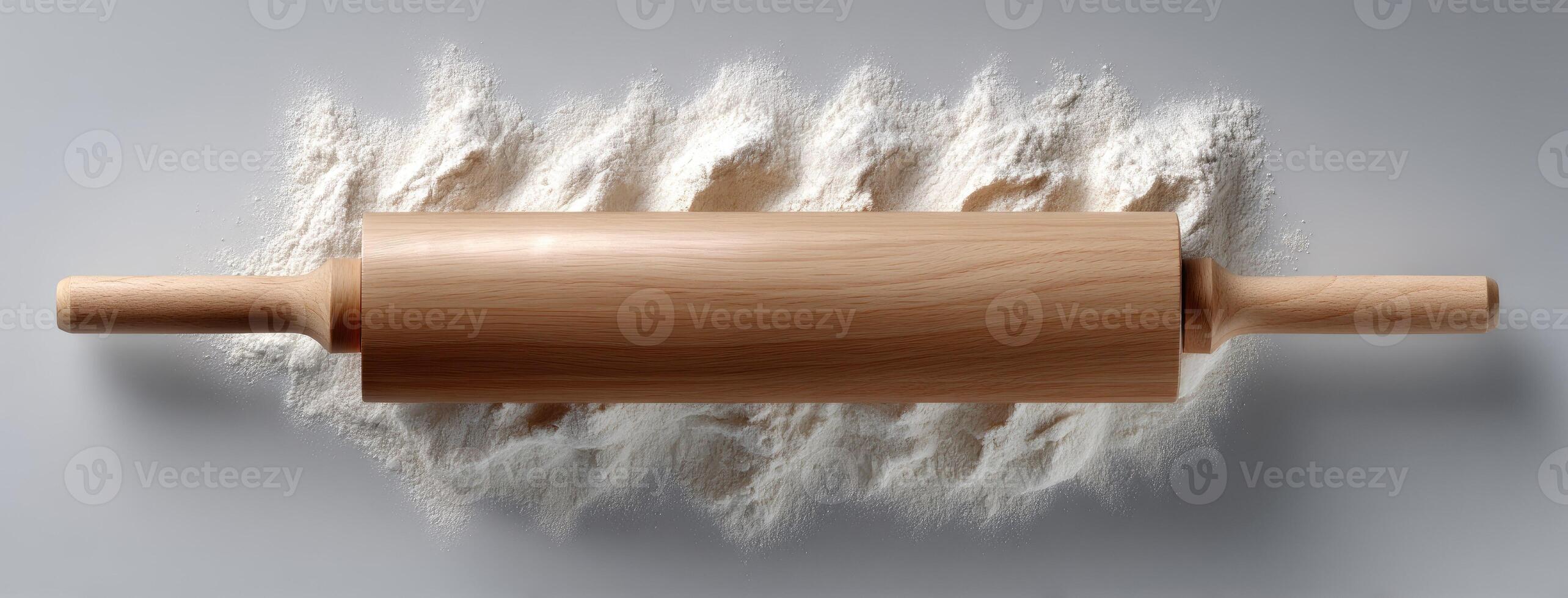 Rolling pin with flour on a white background photo